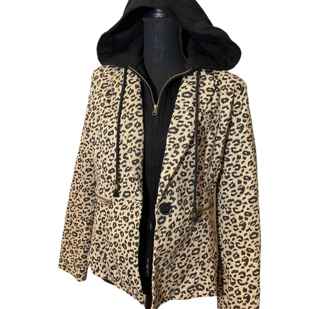 Fate Denim Leopard Two in One Hooded Jacket NWT